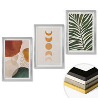 WANDBILDER 3er Set - 40x60 cm Silberner Rahmen - Abstrakte Blattformen - Silberfarben, Kunststoff (40/60cm) - ArtPrintCave