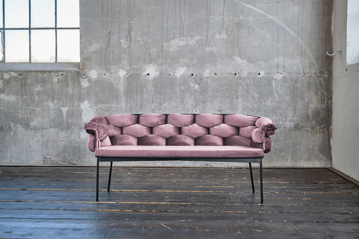 SITZBANK MONTY Pink Velvet - Pink, Textil (240/78/62cm) - KAWOLA
