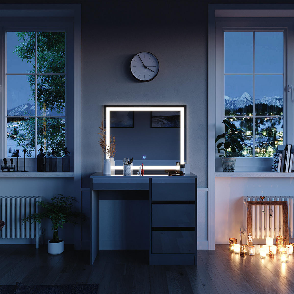 SCHMINKTISCH Sherry Grau 90 cm mit LED-Spiegel - Grau, Holzwerkstoff (90/75/40cm) - Vicco