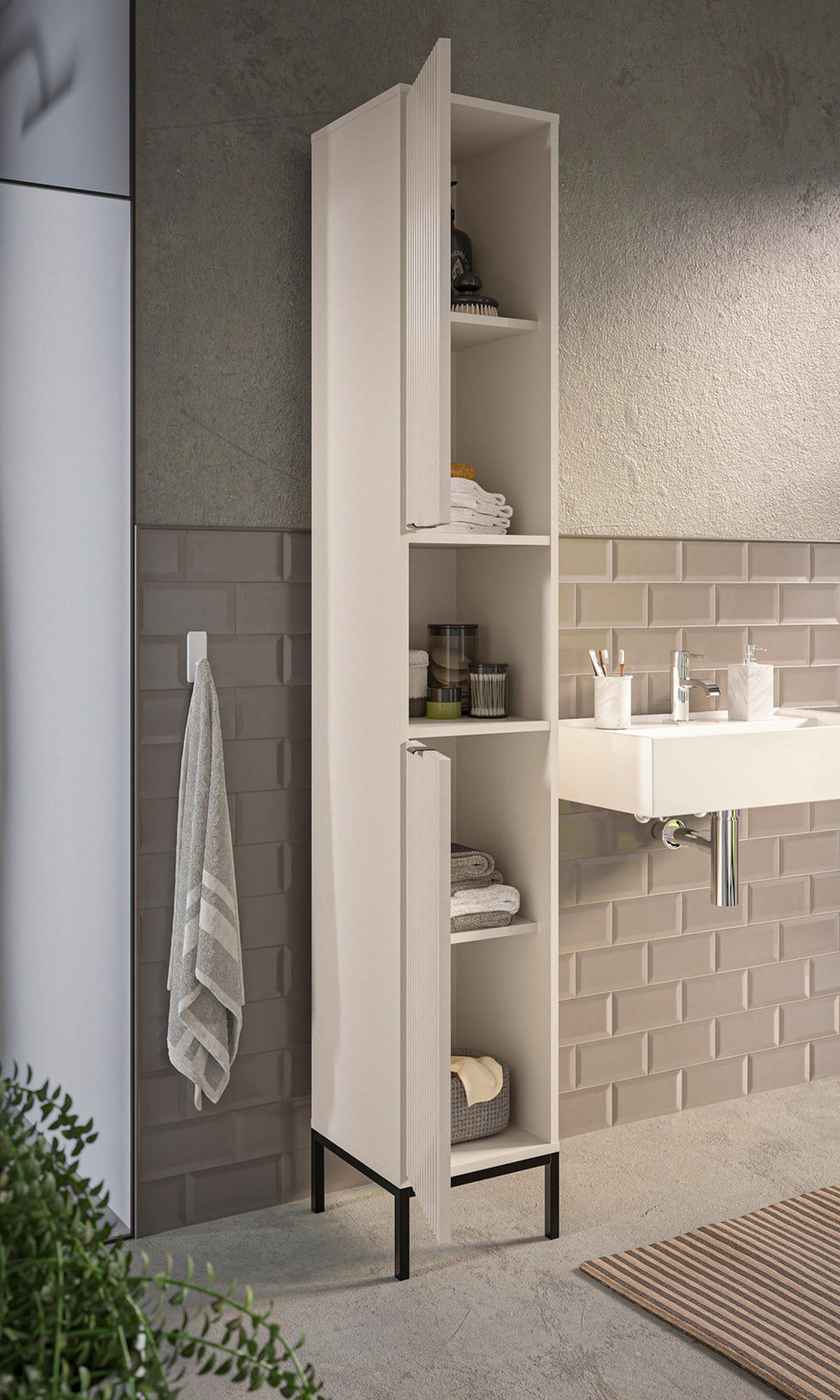 HOCHSCHRANK - MDF / Spanplatte - Kaschmir/Schwarz, Holzwerkstoff/Metall (32/195/32cm) - home24