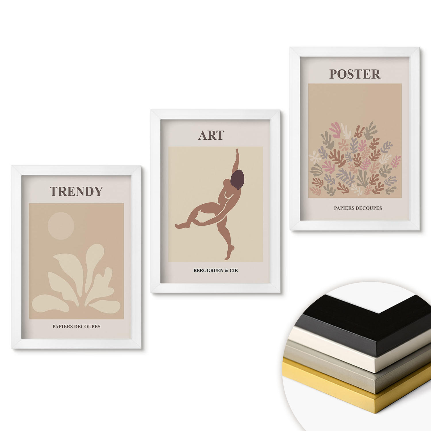 WANDBILDER 3er-Set - 20x30 cm Weißer Rahmen - Matisses abstrakte Formen - Weiß, Kunststoff (20/30cm) - ArtPrintCave