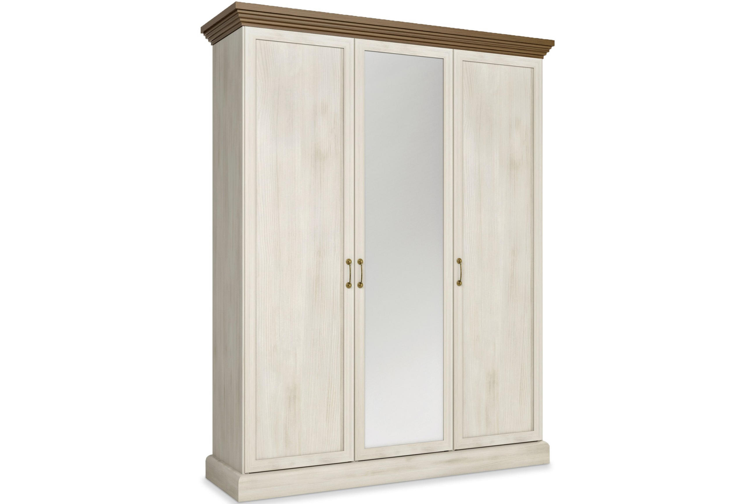 KLEIDERSCHRANK ARVEN mit Spiegel, Cremeweiß - Eichefarben/Creme, Holz (157/197/60cm) - KONSIMO®