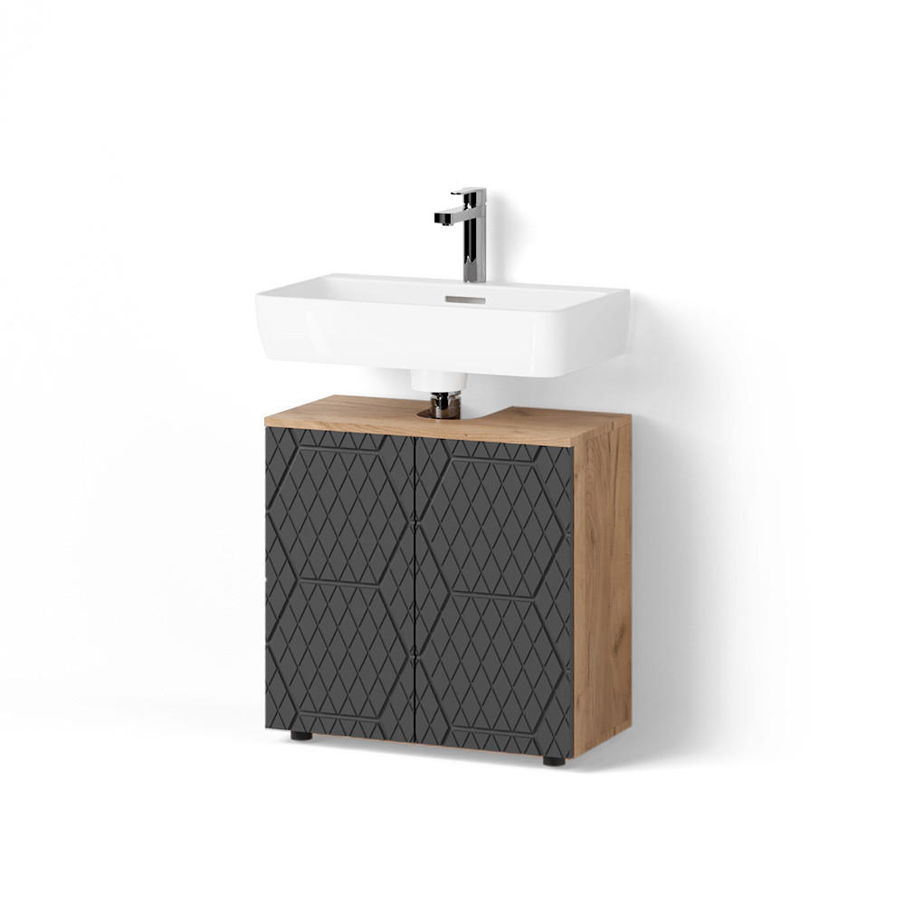 Livinity® ZÁKLADNÍ SKŘÍŇKA POD UMYVADLO Ronco Antracit se strukturou včelí plástve 60 x 59 cm