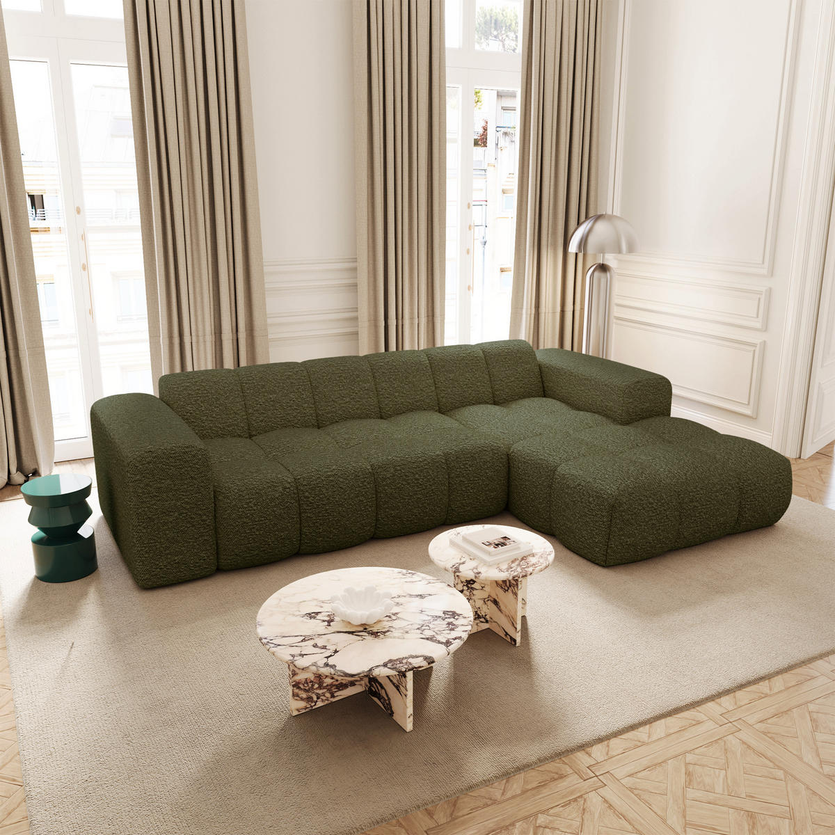 ECKSOFA rechtwinklig BLOOM Frottee Olivgrün 290cm - Olivgrün/Grün, Textil (290/164cm) - Premium Interiors