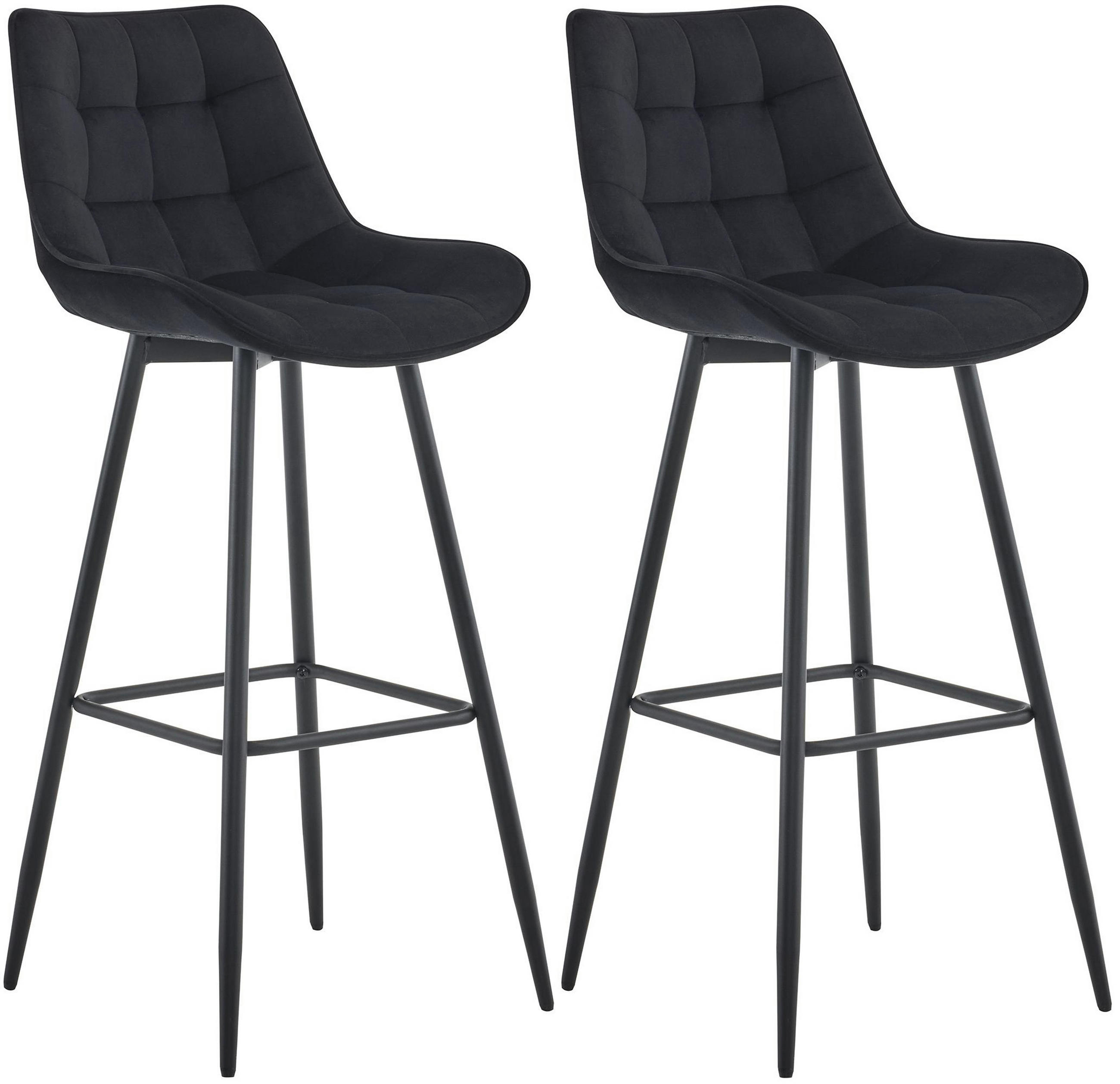 BARHOCKER 2er Set Danton Samt schwarz - Schwarz, Textil/Metall (47/106/52cm) - TPFLiving