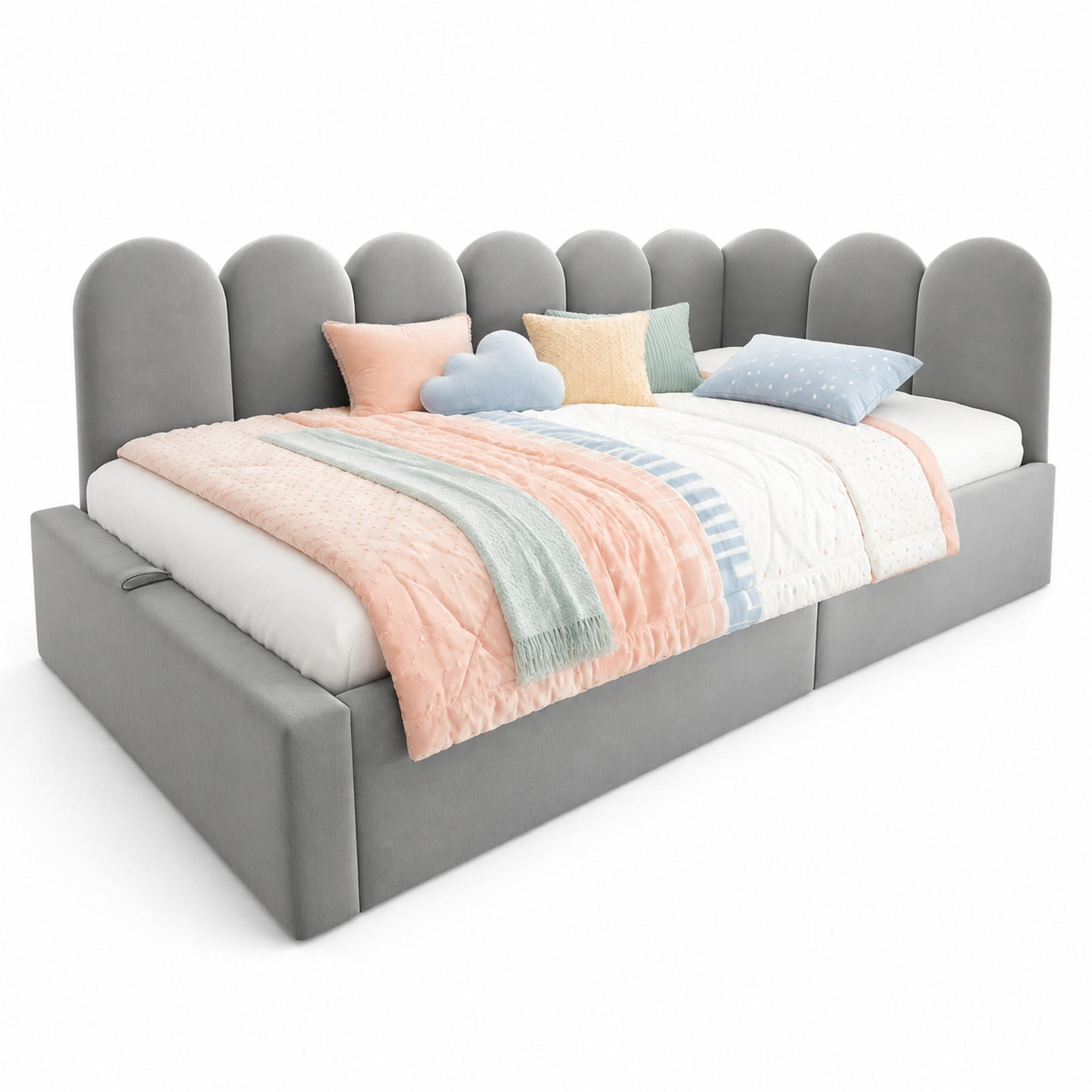 TAGESBETT mit Stauraum 90x190 cm Samt Grau - Grau, Metall (90/190cm) - Meubliv
