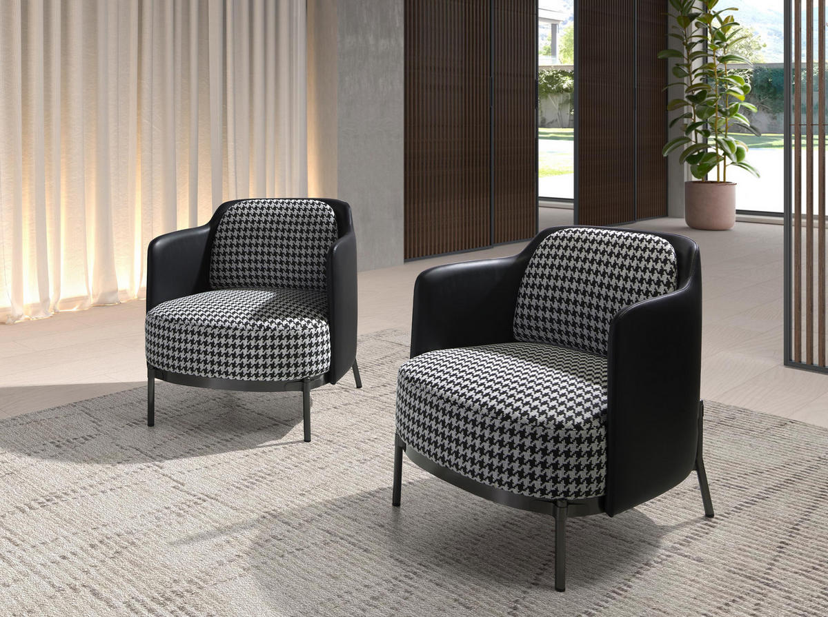 SESSEL Stoff Stahl schwarz und weiß 68/70/73 - Schwarz, Textil (68/73/70cm) - ANGEL CERDA