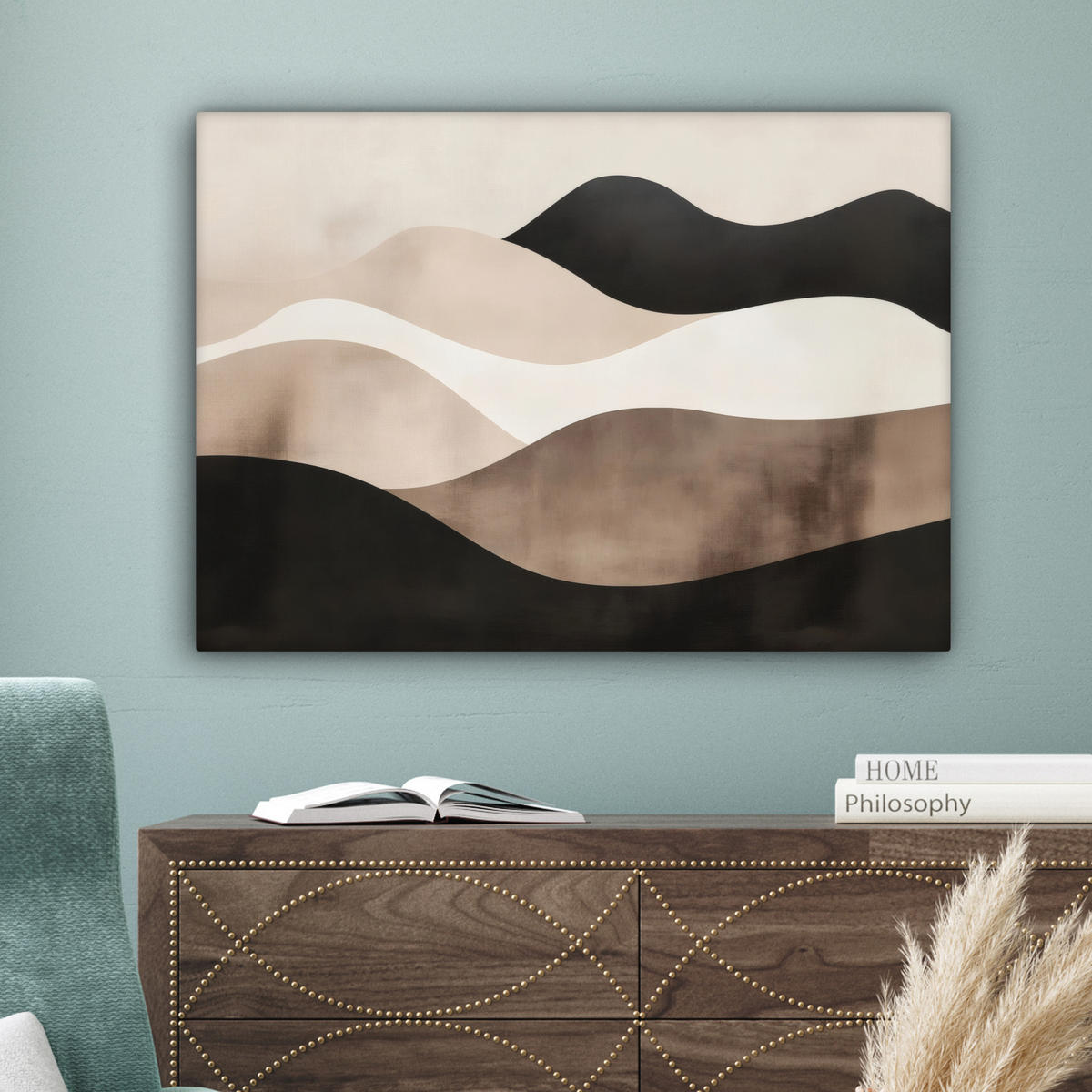 LEINWANDBILD Abstrakt - Landschaft - Wellen - Cremefarben Wandbilder 80x60 cm - Cappuccino, Textil (80/60cm) - MuchoWow