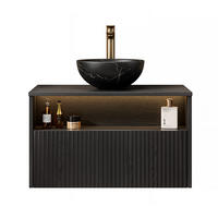 WASCHTISCHKOMBI 80x46x60.8cm in Schwarz mit Sensor-LED, Soft-Close & Massivholzfront - Schwarz, Keramik (80/60.8/46cm) - Modfu