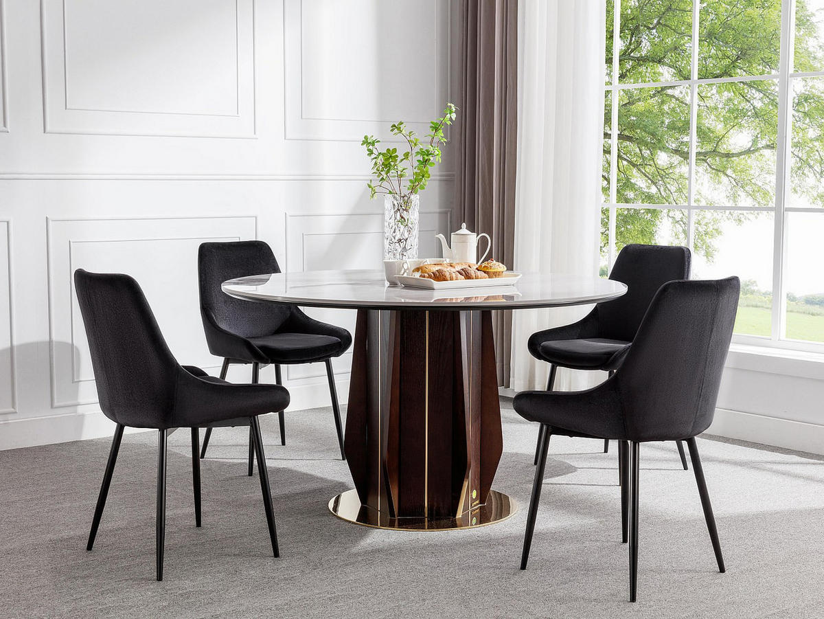 STUHL 2er-Set - Samt & Schwarzes Metall - Schwarz - MASURIE - Schwarz, Textil (56/85.5/49cm) - Vente-Unique