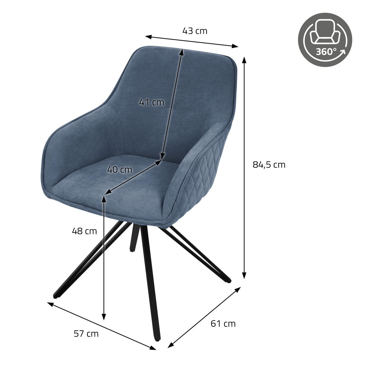 ESSZIMMERSTUHL 6er Set blau - Blau, Textil (61/84.5/57cm) - ML-DESIGN