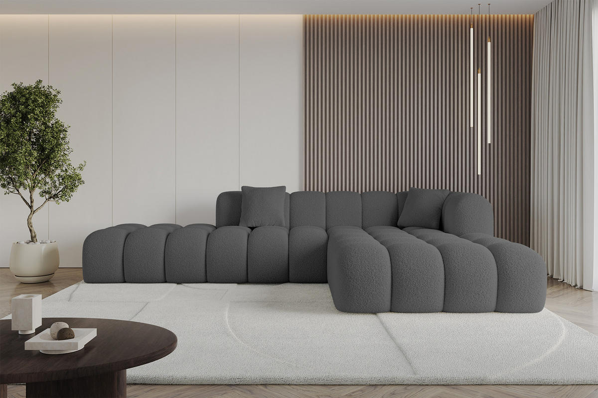 ECKSOFA Ottomane Rechts OLEA-L2 - 289x176x71 cm Grau - Platinfarben/Schwarz, Holzwerkstoff/Kunststoff (289/176cm) - ALTDECOR