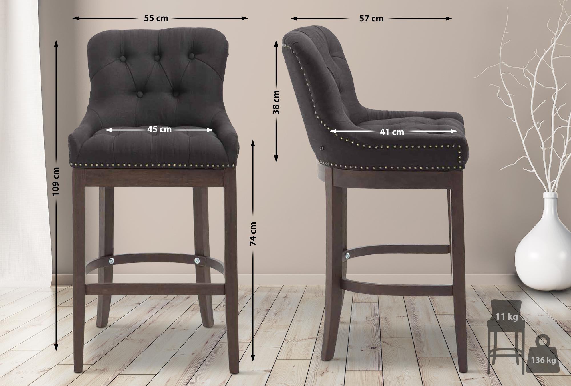 BARHOCKER Stoff schwarz - Schwarz, Holz/Textil (55/109/57cm) - CLP