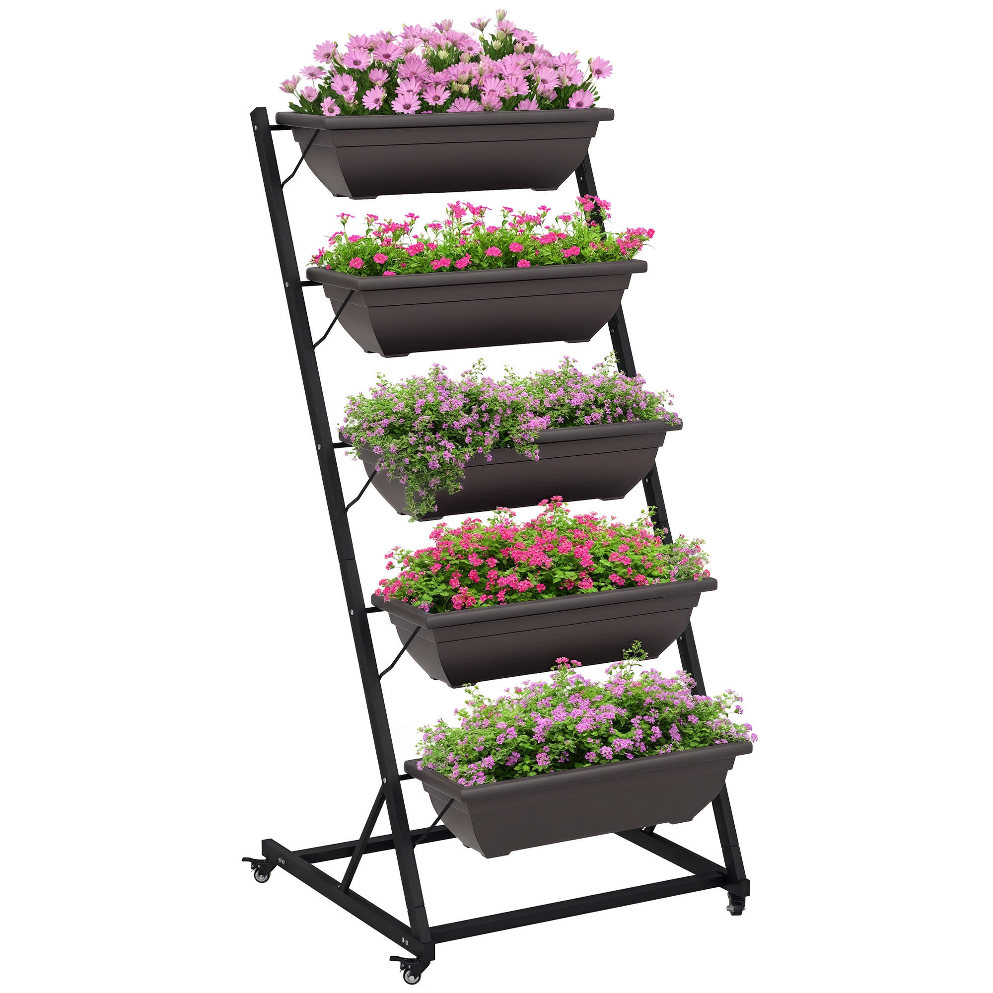 PFLANZENSTÄNDER DE-05351 5 Etagen, mit Rollen & Töpfen Braun - Braun, Metall (65/67/145cm) - ComfortXL