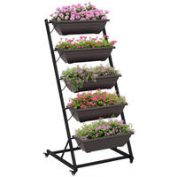 PFLANZENSTÄNDER DE-05351 5 Etagen, mit Rollen & Töpfen Braun - Braun, Metall (65/67/145cm) - ComfortXL