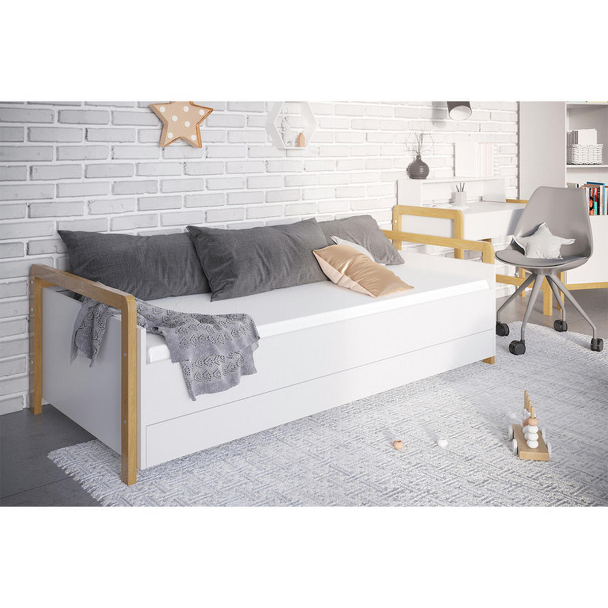 POSTEĽ Biela a drevo - biela, kompozitné drevo (80/180cm) - Petits-meubles
