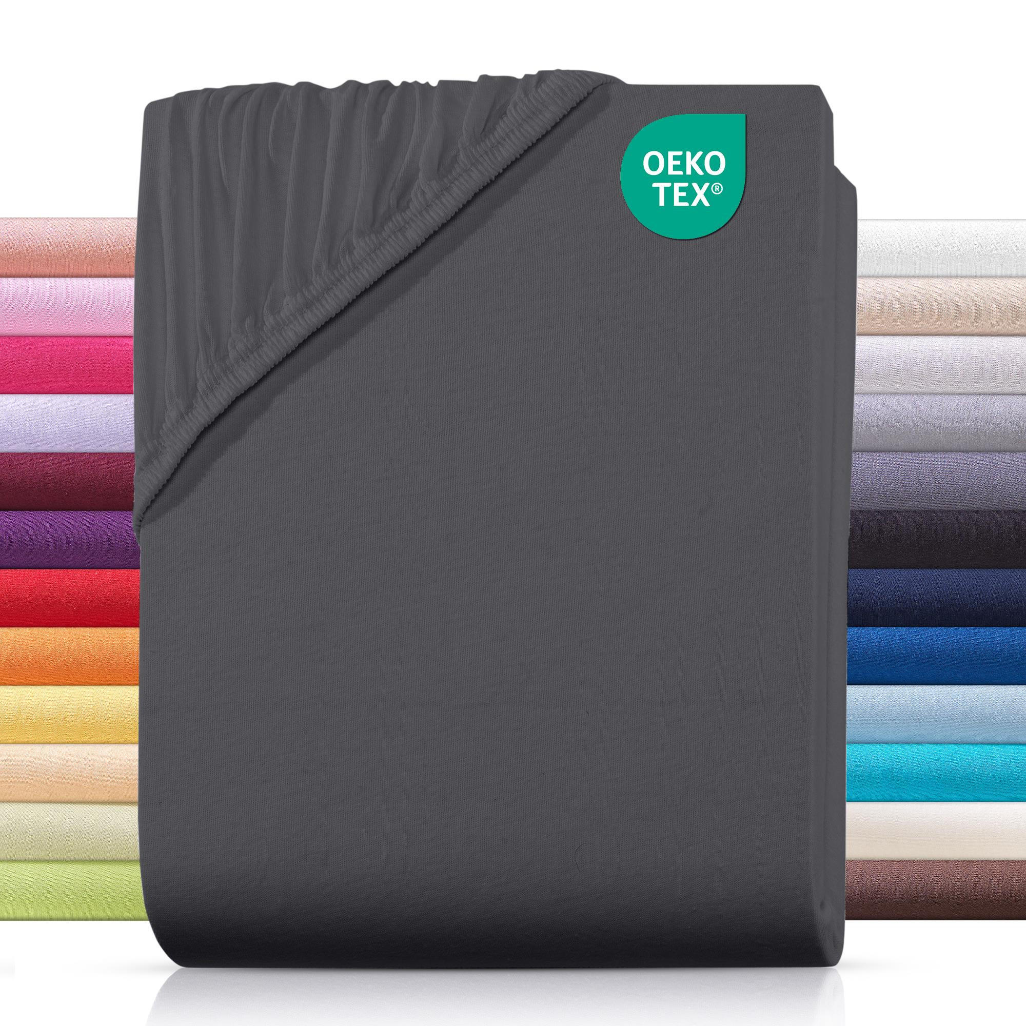 JERSEY-SPANNBETTLAKEN 100x200 cm aus 100% Baumwolle, Bettlaken Anthrazit Uni - Anthrazit, Textil (100/200cm) - Carpe Sonno