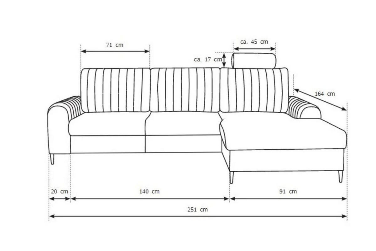 ECKSOFA MANGO, Eckcouch in L-Form mit Schlaffunktion und Bettkasten, Farbe: Grau, Velourstoff, Ottomane Links - Grau, Textil (251/164cm) - Sepro Meble