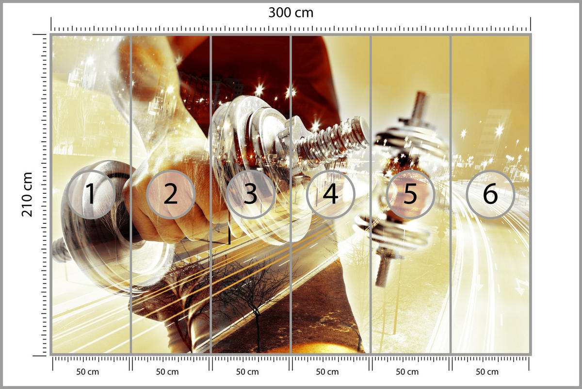 FOTOTAPETE für Jugendzimmer Sportler Mann Stadt Nacht Straße 300x210 - Gelb/Beige, Papier (300/210cm) - Muralo
