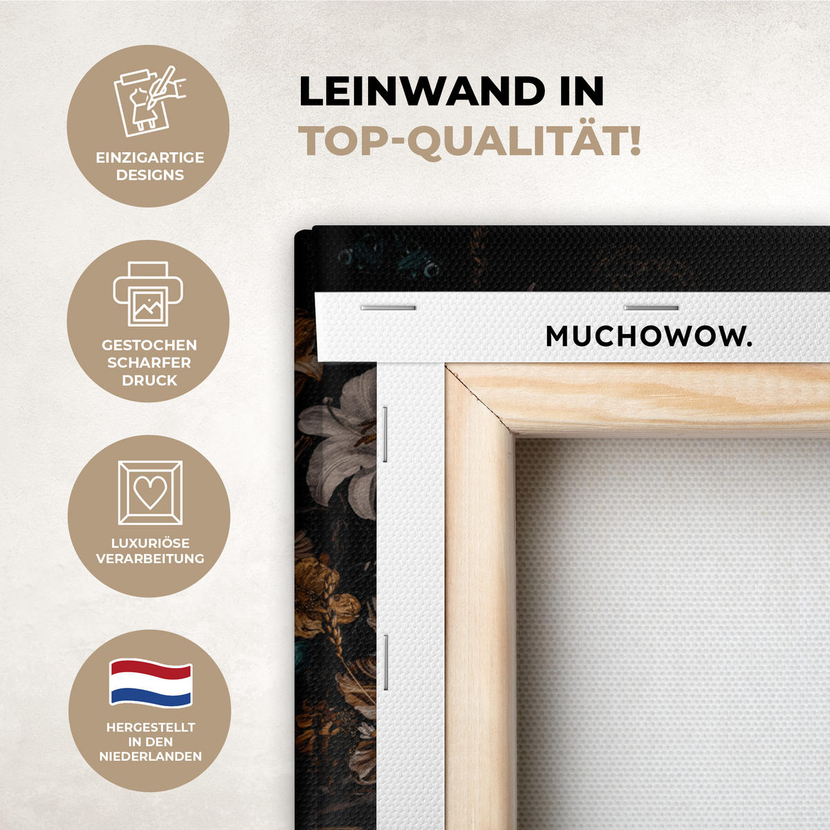 LEINWANDBILD Frau - Luxus - Blumen - Schmetterling - Porträt 20x20 cm - Schwarz, Textil (20/20cm) - MuchoWow