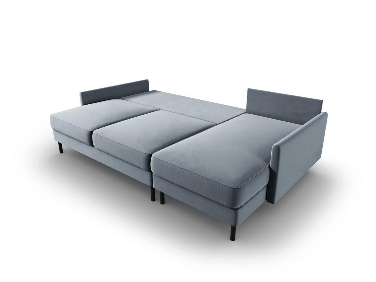 AUSKLAPPBARES-ECKSOFA rechts mit Container Scott aus Samt hellblau 5 Sitzplätze - Hellblau, Textil (142/212cm) - Micadoni