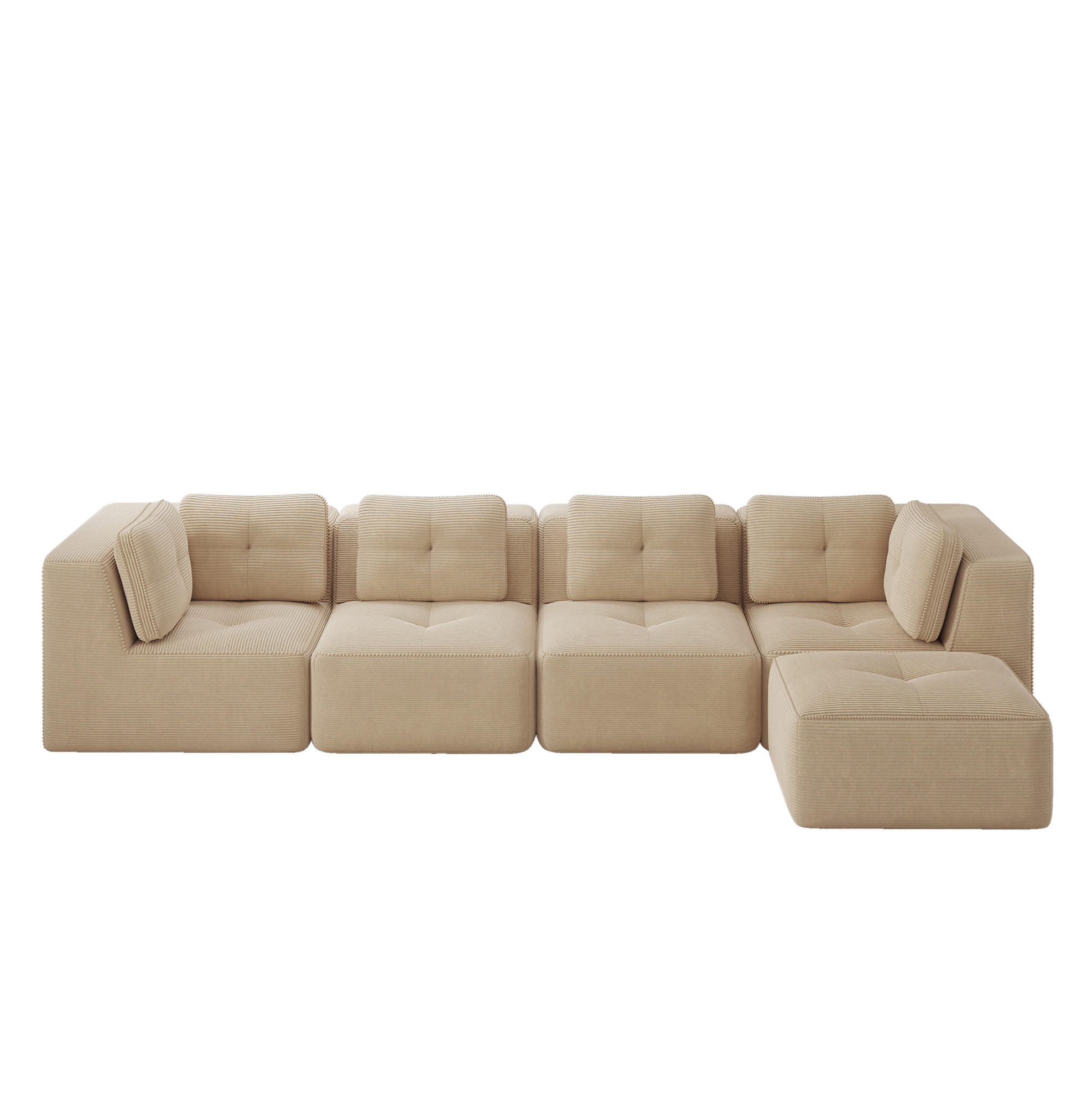 MODULARES Ecksofa aus Cord mit tiefer Sitzfläche Beige - Beige, Textil (177/386cm) - Modenvie
