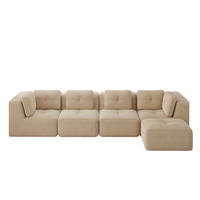 MODULARES Ecksofa aus Cord mit tiefer Sitzfläche Beige - Beige, Textil (177/386cm) - Modenvie
