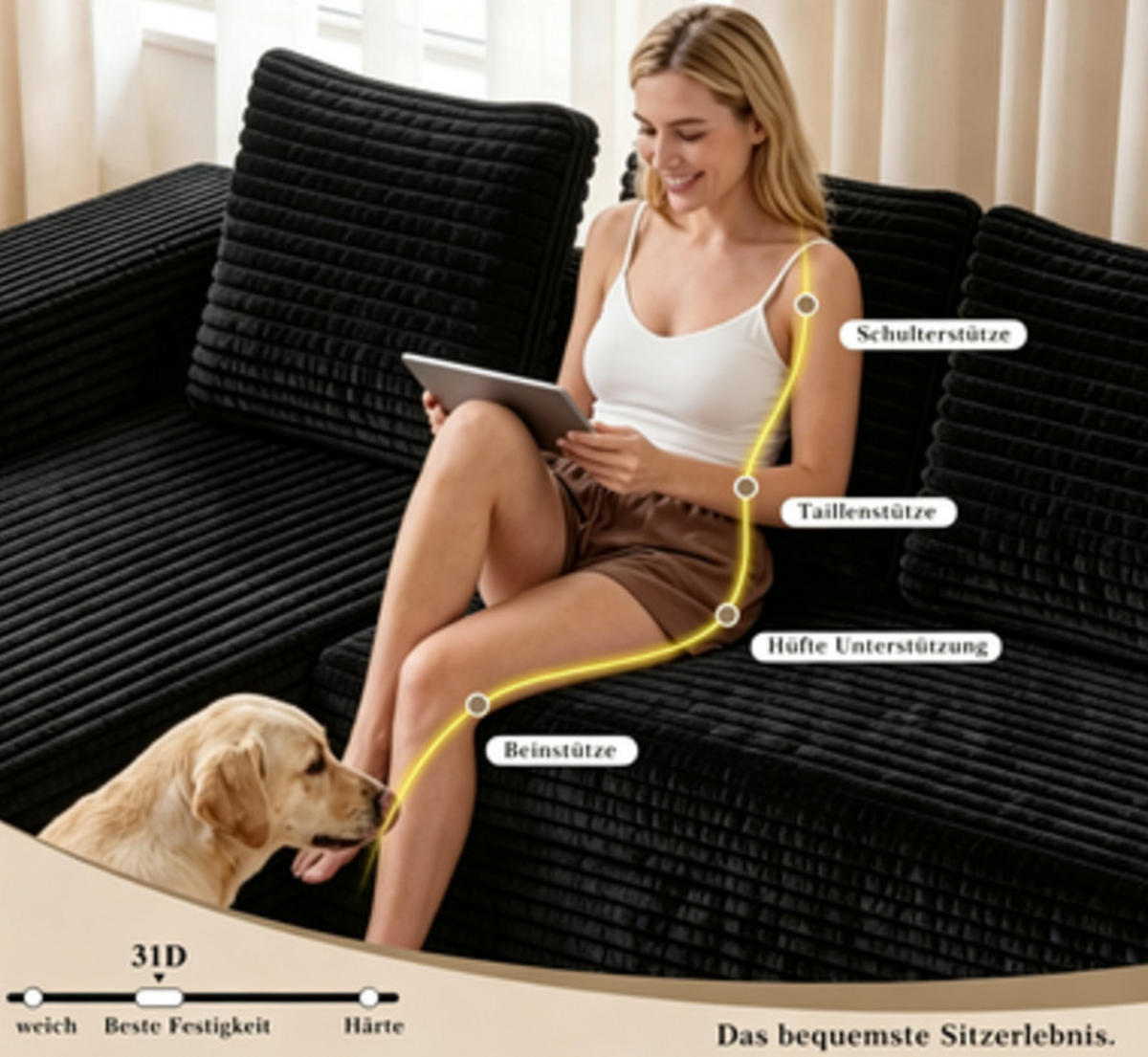 ECKSCHLAFSOFA aus Cord 261x168x58 cm mit Chaiselongue und ohne Montage, schwarz - Schwarz, Textil (261/168cm) - Luhomfu