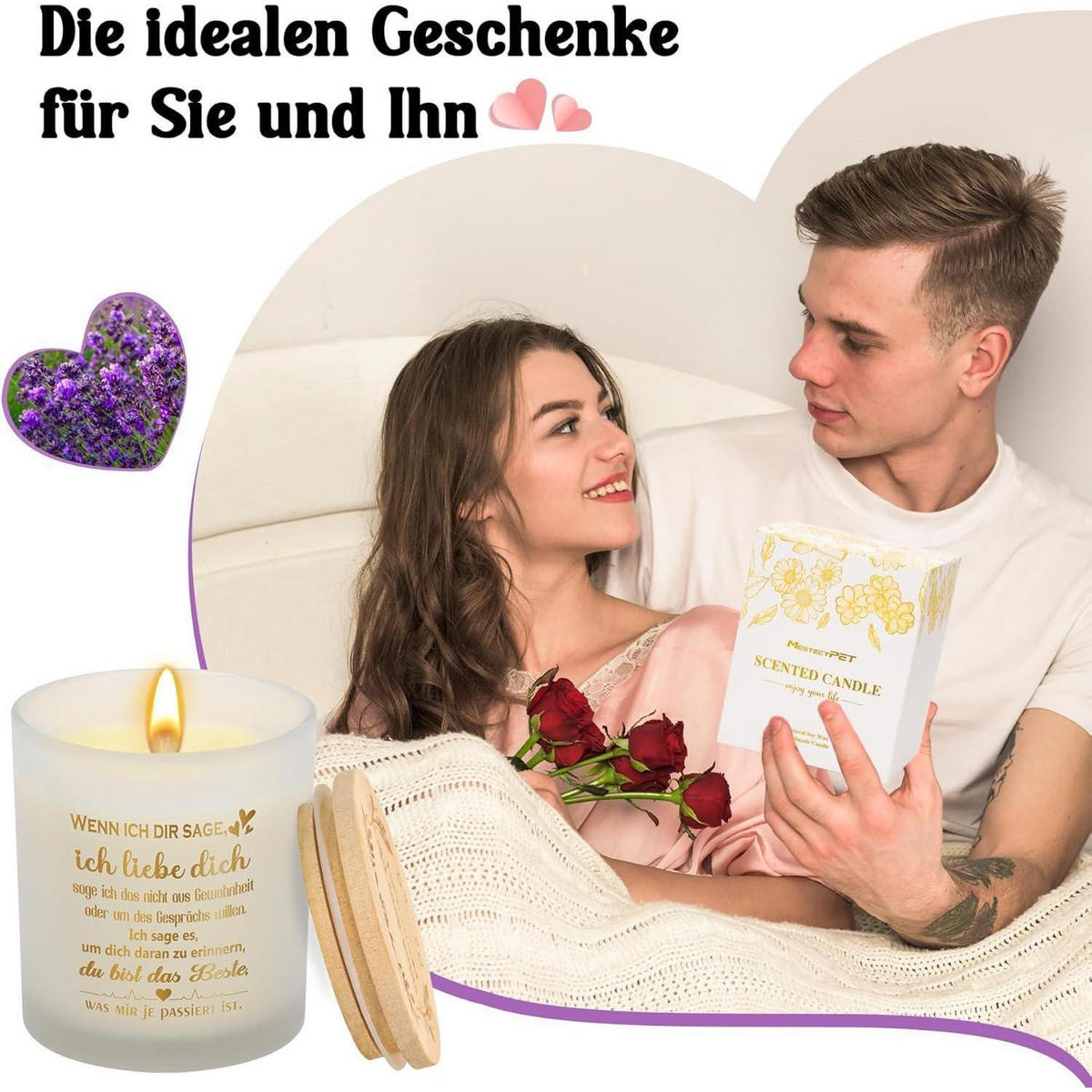 DUFTKERZE Lavendel "Ich liebe dich" Weiß 50 Stunden Brenndauer - Weiß, Paraffin (9cm)