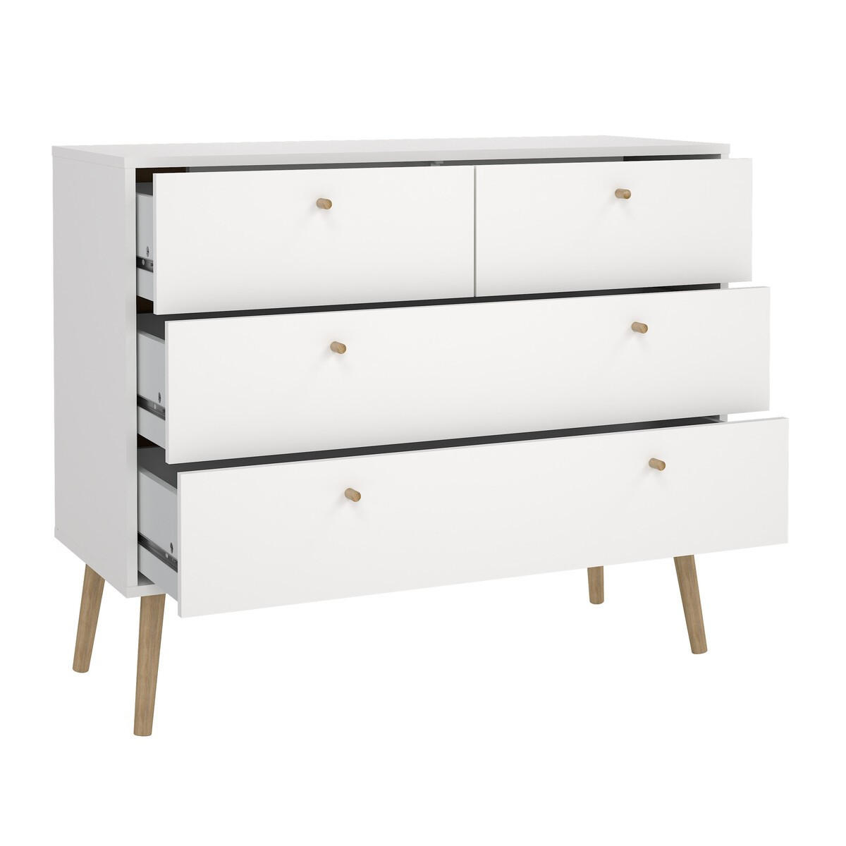 KOMMODE mit 4 Schubladen und Holzfüßen tarp 98,7/39,1/81,7 cm - Weiß, Holzwerkstoff (39.1/81.7/98.7cm) - Calicosy