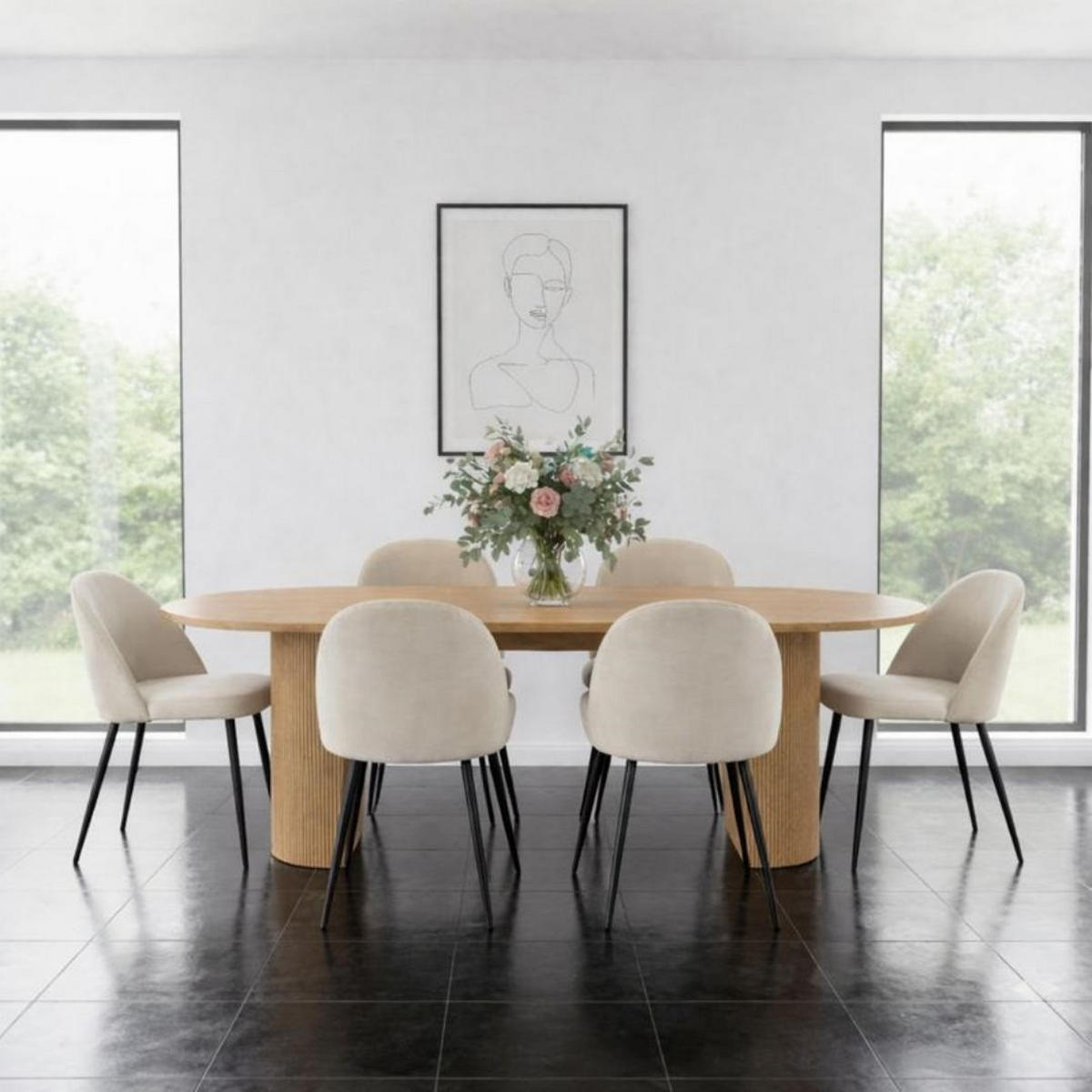 ESSGRUPPE 7-TLG. Kyoto Naturfarben, Beige - Beige/Naturfarben, Holzwerkstoff/Textil (210/75/100cm) - ebuy24