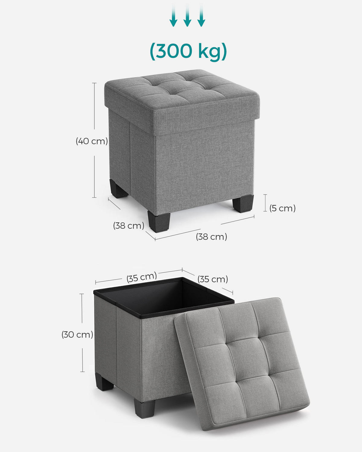 SITZBOX Hellgrau 38x38 cm Zusammenklappbar - Grau, Metall (38/40/38cm)
