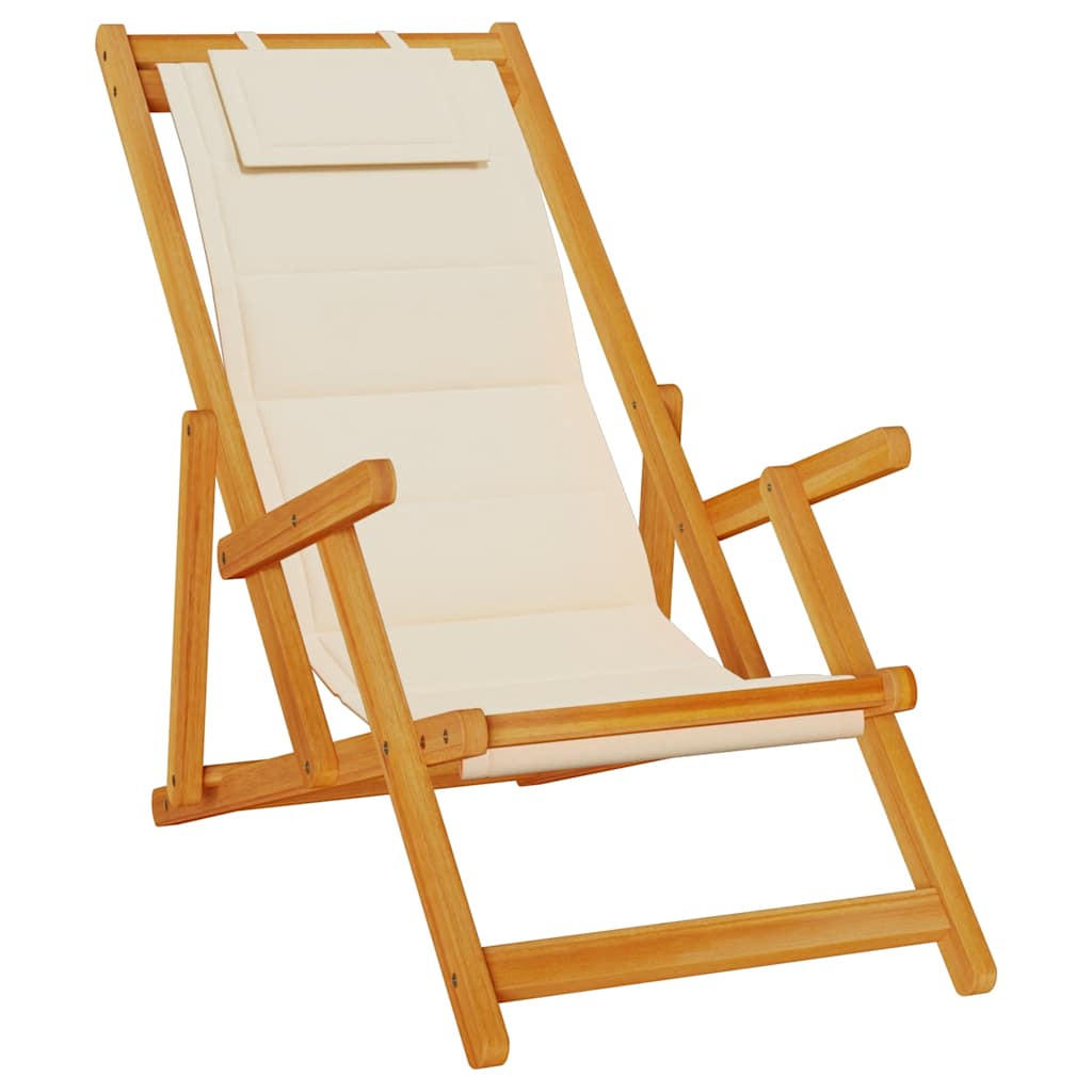 STRANDSTUHL Mit Armlehnen KlaPPbar Creme Akazienholz Textilene - Creme, Holz (110/96/61.5cm) - vidaXL