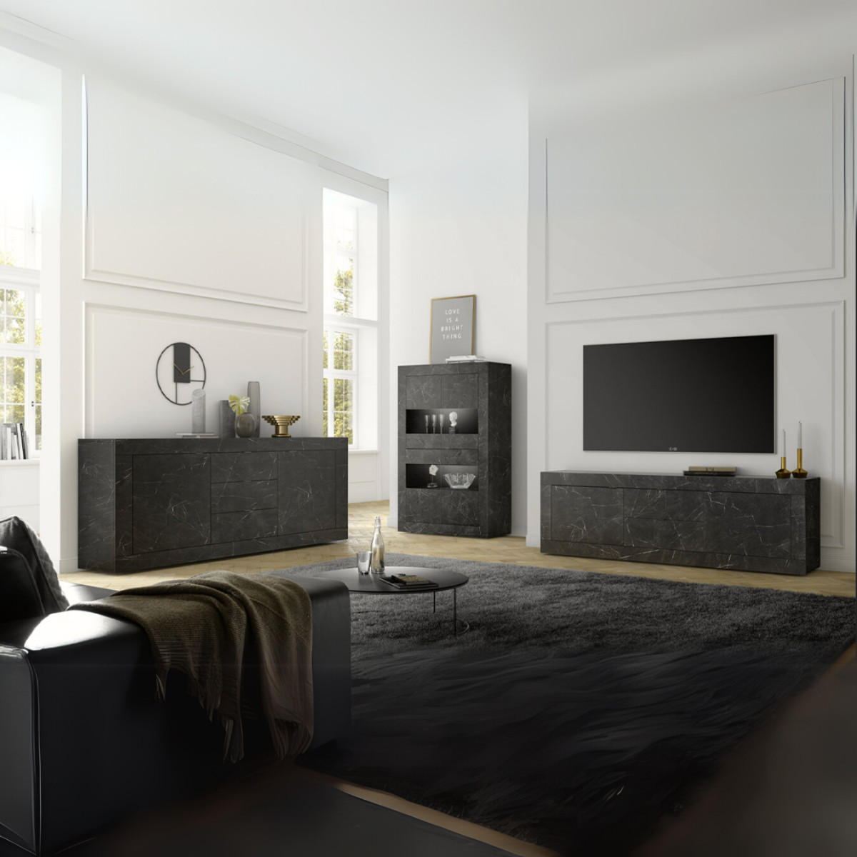 BUFFETSCHRANK mit 2 Türen und 2 Schubladen Itinial - L210 cm - Schwarz, Holzwerkstoff (43/65/210cm) - Calicosy