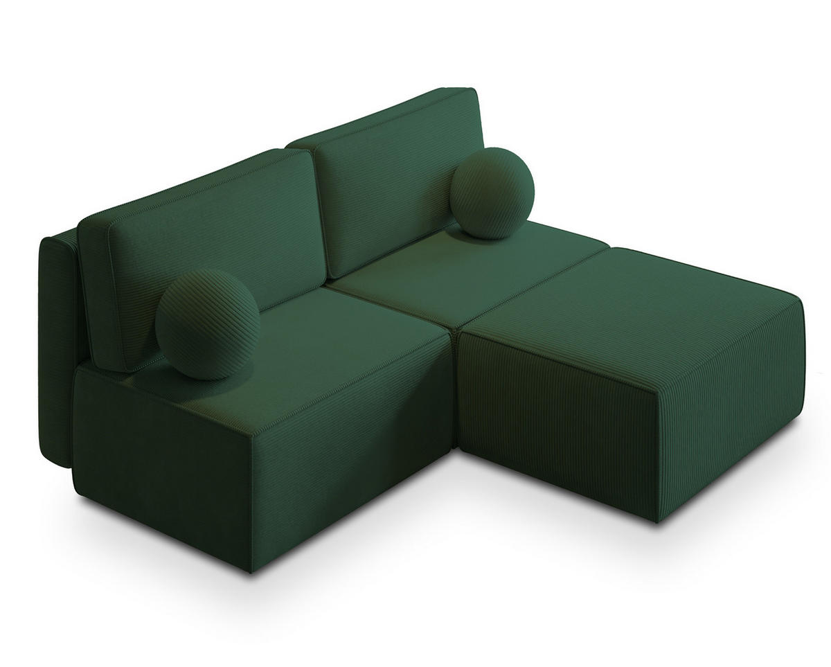 ECKSOFA VARNA P Grün Kordstoff mit Schlaffunktion - Grün, Holz (196/158cm) - MASSENO