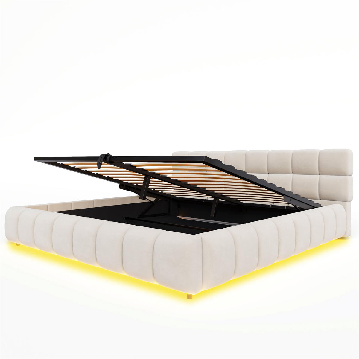 POLSTERBETT 180/200 cm in Beige mit Bettkasten und LED Samt - Beige, Holzwerkstoff/Textil (180/200cm) - STILVORA