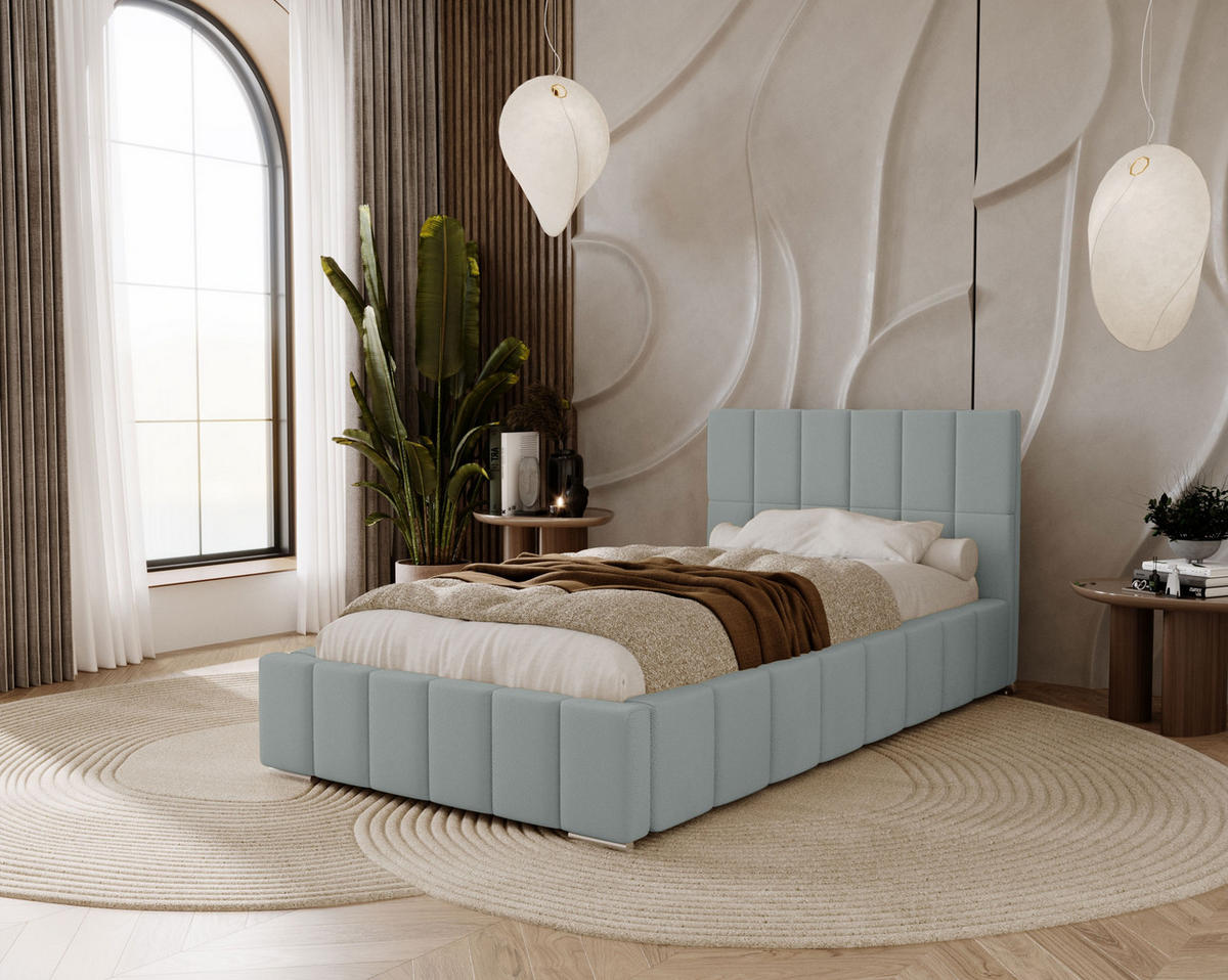 POLSTERBETT Alma 100x200 cm, Einzelbett mit Bettkasten und Lattenrost aus Holz, Velourstoff: Silbern - Silberfarben, Holz/Kunststoff (100/200cm) - Marpur