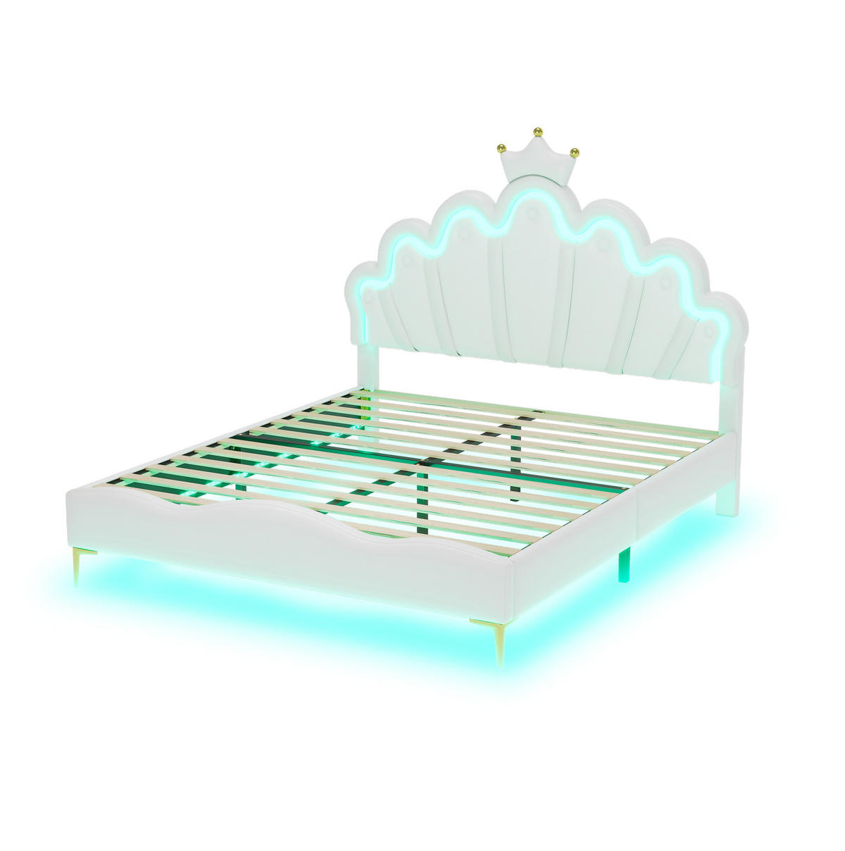 KINDERBETT 140/200 cm in Weiß mit LED und höhenverstellbarem Kopfteil - Weiß, Kunststoff (140/200cm) - BEAOK
