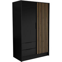 DREHTÜRENSCHRANK Nero 100/51/200 cm mit Lamellen schwarz - Schwarz, Holzwerkstoff (100/200/51cm) - Beautysofa