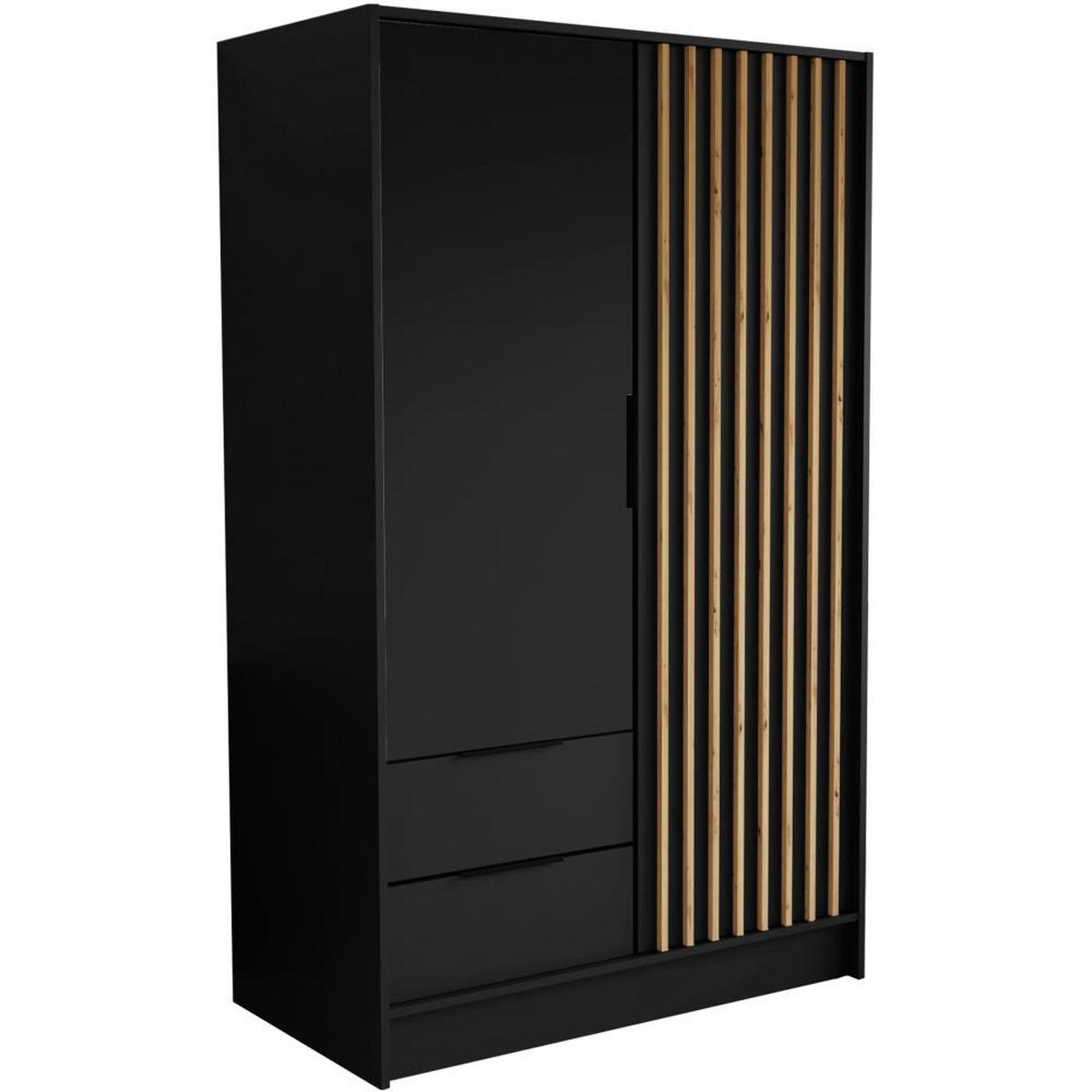 DREHTÜRENSCHRANK Nero 100/51/200 cm mit Lamellen schwarz - Schwarz, Holzwerkstoff (100/200/51cm) - Beautysofa