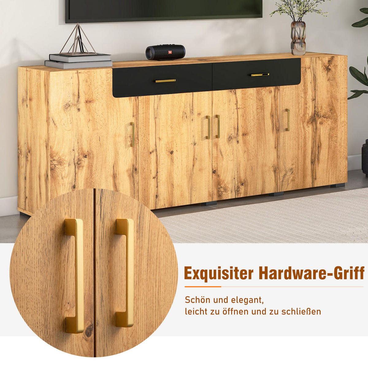 SIDEBOARD 208/39,5/80 cm mit 4 Türen & 2 Schubladen in Weiß/Braun - Braun, Holzwerkstoff (208/80/39.5cm) - BEAOK