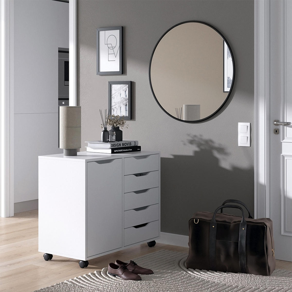 PŘÍBORNÍK Otwin Bílá 40.6 x 61.5 cm s 5 zásuvkami a 1 dvířky - bílá, kompozitní dřevo (40.6/61.5/78cm) - Vicco