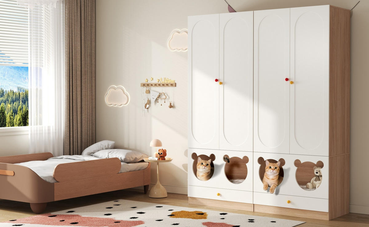 KLEIDERSCHRANK 80/200/50 cm Natur/Weiß aus MDF mit Kleiderstange und Haustierbereich - Naturfarben, Holzwerkstoff (50/200/80cm) - OKMYHOME