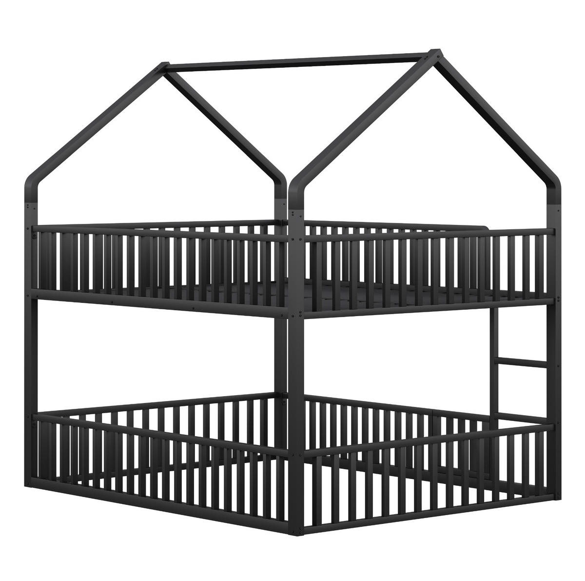 HAUSBETT 140/200 cm aus Metall in Schwarz mit Hausform und Leiter - Schwarz, Metall (140/200cm) - BEAOK