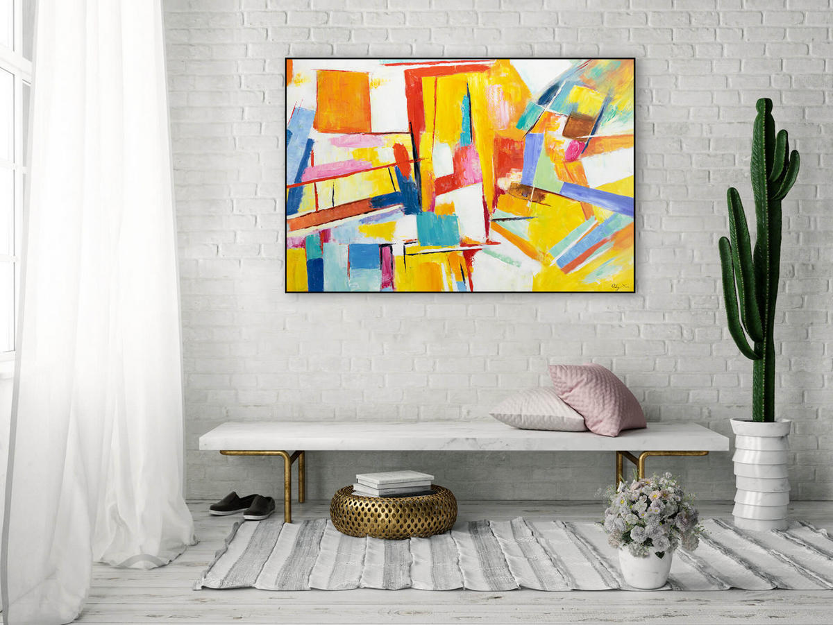 ACRYLBILD HANDGEMALT 120/80 cm - Blau/Gelb, Holz/Textil (120/80cm) - KUNSTLOFT