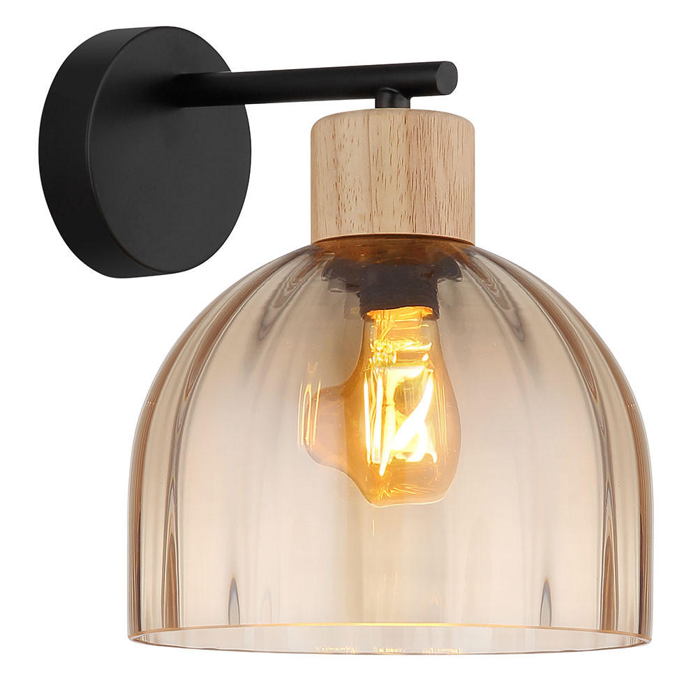 LED WANDLEUCHTE SWANSON Holz, Schwarz, Amber - Klar, Holz (20/24/23.5cm) - Globo Lighting