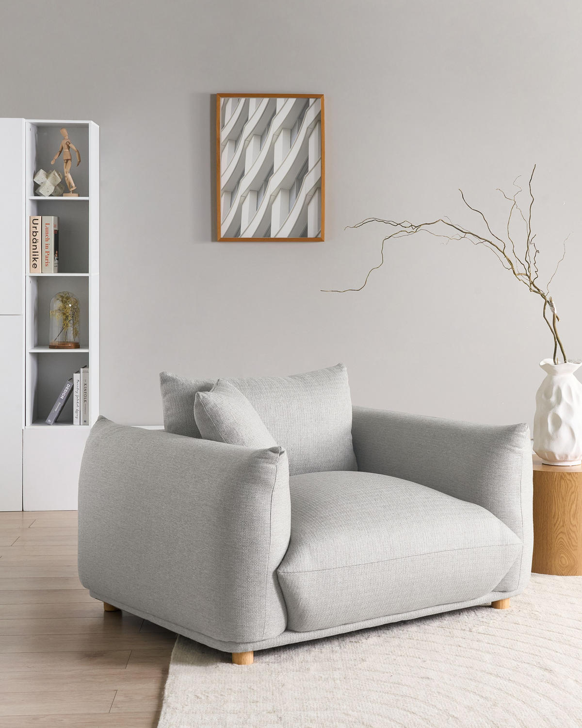 SESSEL Stoff Hellgrau Luvos - Hellgrau/Braun, Holz/Textil (120/74/108cm) - Beliani