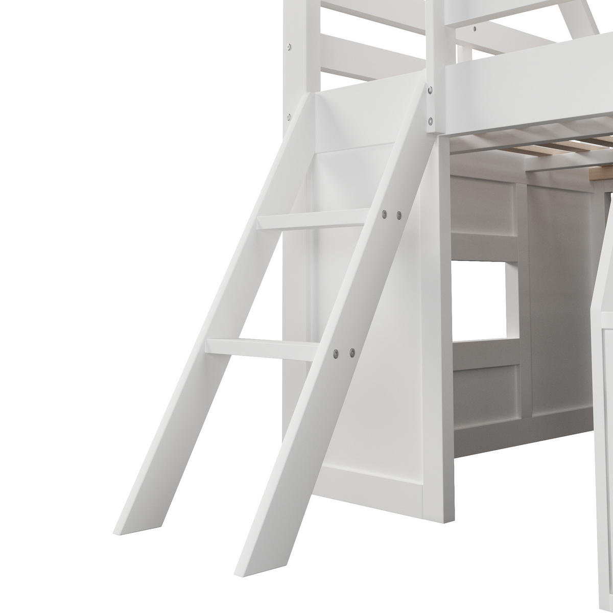 HOCHBETT 140/200 cm in Weiß mit Treppe, LED und Aufbewahrungsboxen im Hausdesign - Weiß, Holzwerkstoff (140/200cm) - STILVORA