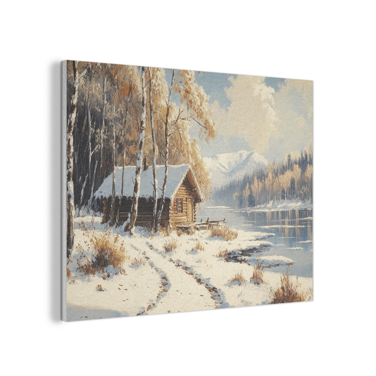 AKUSTIKPANEEL Winter - Schnee - Zuhause - Natur 100x70 cm - Hellbraun, Textil (100/0.9/70cm) - MuchoWow