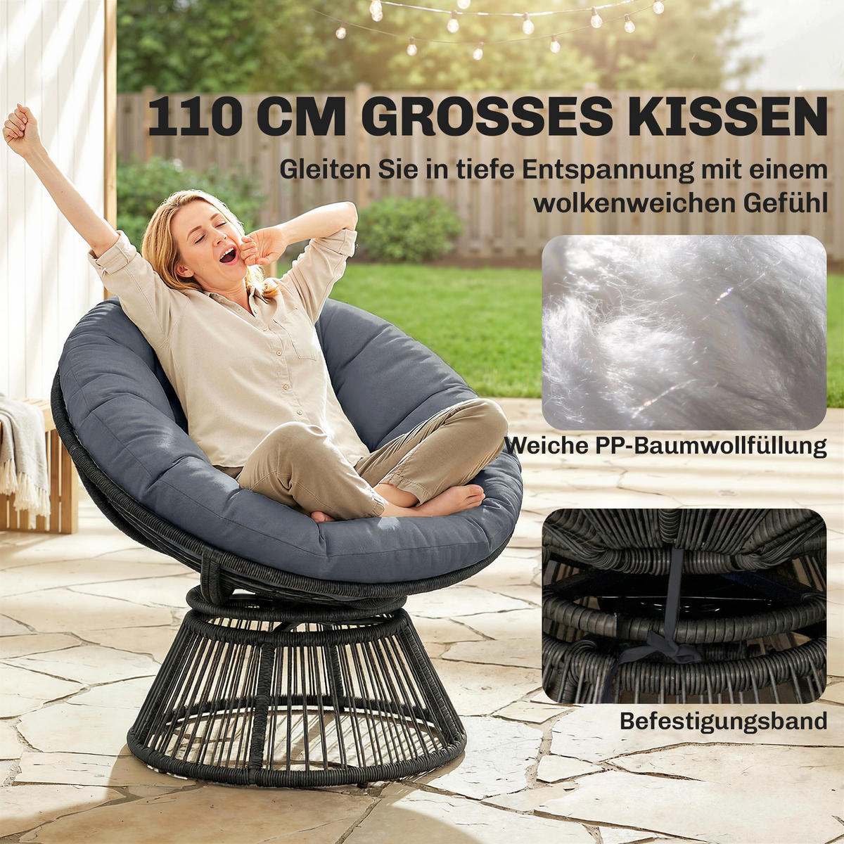 PAPASANSESSEL PE-Rattan Stahl Grau - Grau, Kunststoff/Textil (81/87/93cm) - Outsunny